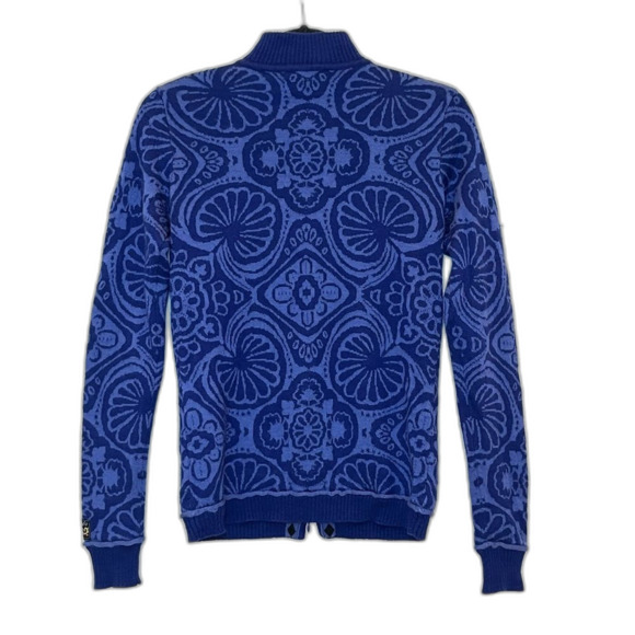 Icelandic Design Patterned Full Zip Wool Blend Sweater in Royal Blue size Small - Picture 2 of 16